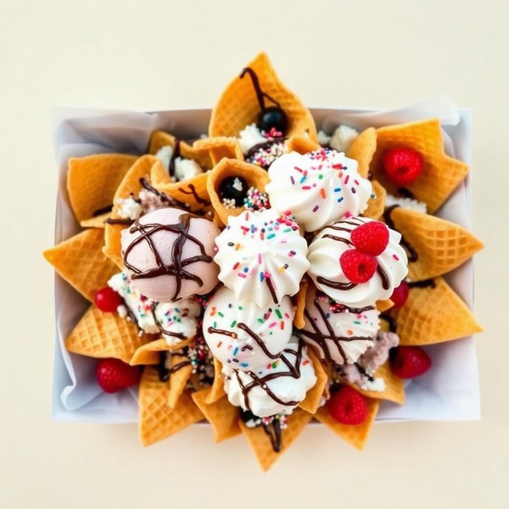 Ice cream nachos with toppings